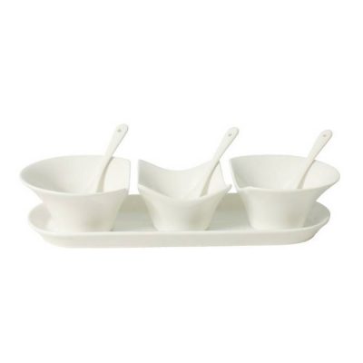 Condiment Set With Tray + 3 Bowl + 3 Spoon