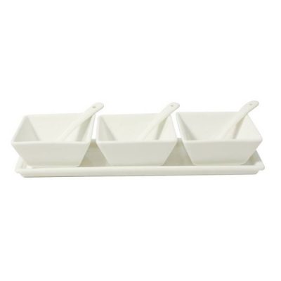 Condiment Set With Tray + 3 Rectangular Bowl + 3 Spoon