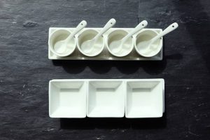 Condiment Set With Tray + 3 Rectangular Bowl + 3 Spoon